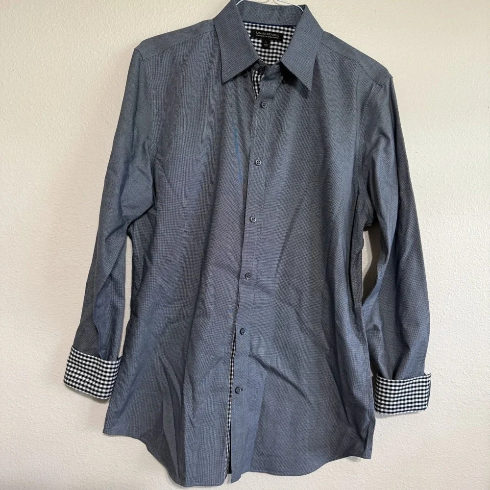 Banana Republic Dress Shirt Men's Large‎ Gray Slim Fit Classic Formel Business